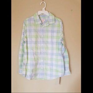 Cat & Jack Long Sleeve Button-Down Shirt Green Plaid, Size L(12/14 )